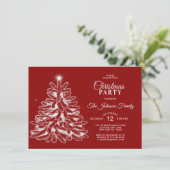 CHRISTMAS PARTY Rote Stars Pine Tree Einladung (Stehend Vorderseite)