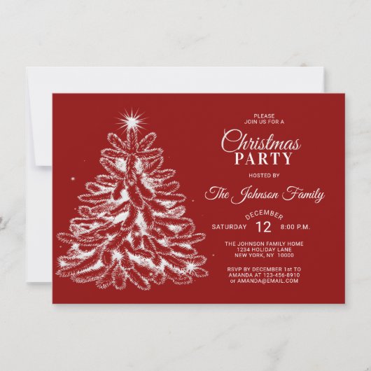 CHRISTMAS PARTY Rote Stars Pine Tree Einladung (Vorderseite)