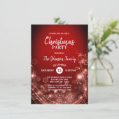 CHRISTMAS PARTY Roter Glitzer Weißer Schneeflocken Einladung (Stehend Vorderseite)