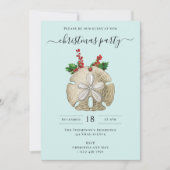 Christmas Party Sand Dollar Holly Berries Coastal Einladung (Vorderseite)