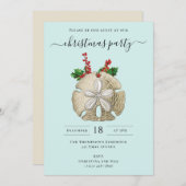 Christmas Party Sand Dollar Holly Berries Coastal Einladung (Vorne/Hinten)