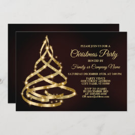 Christmas Party Shiny Golden Ribbon Tree Sparkle Einladung