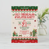 Christmas Party Ugly Sweater Funny Adult Holiday Einladung (Stehend Vorderseite)
