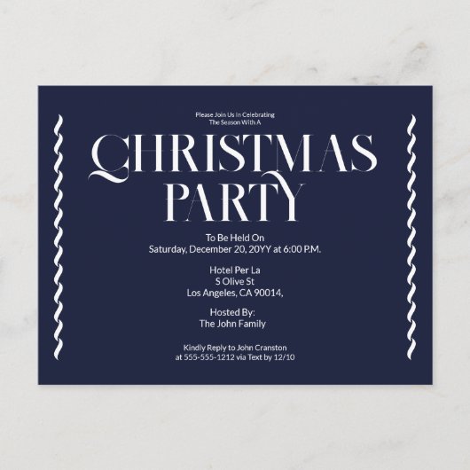 Christmas Party Vintage Elegant blue Invitation Postkarte (Vorderseite)
