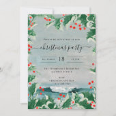 Christmas Party Watercolor Beach Coastal Holly Einladung (Vorderseite)