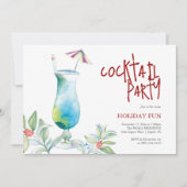 Christmas Party Watercolor Tropical Cocktail Einladung (Vorderseite)