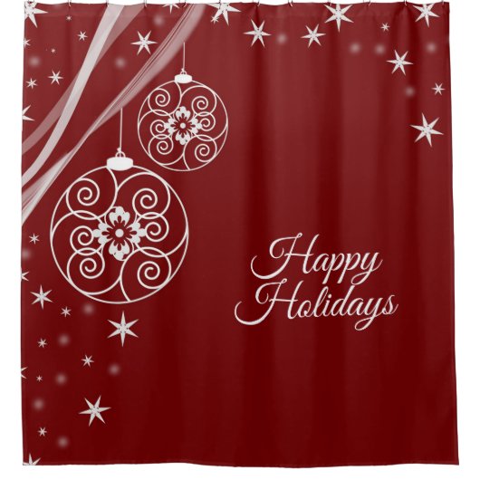 Christmas Party White Ornaments Stars Red Elegant Duschvorhang (Vorderseite)