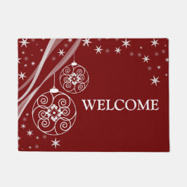 Christmas Party White Ornaments Stars Red Elegant  Fußmatte