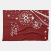 Christmas Party White Ornaments Stars Red Elegant Geschirrtuch (Horizontal)