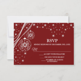 Christmas Party White Ornaments Stars Red Elegant RSVP Karte
