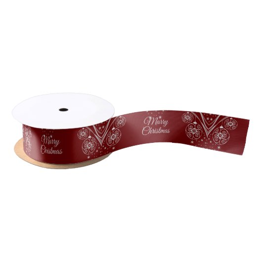 Christmas Party White Ornaments Stars Red Satinband (Spule)