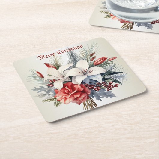 Christmas Party White Red Flowers Holidays Elegant Rechteckiger Pappuntersetzer (angewinkelt)