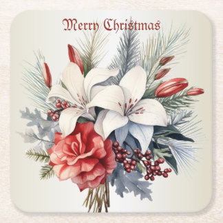 Christmas Party White Red Flowers Holidays Elegant Rechteckiger Pappuntersetzer