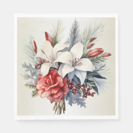 Christmas Party White Red Flowers Holidays Elegant Serviette