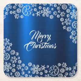 Christmas Party White Snowflakes Navy Blue Rechteckiger Pappuntersetzer