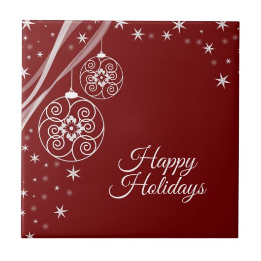 Christmas Party White Stars Red Elegant Fliese (Vorderseite)