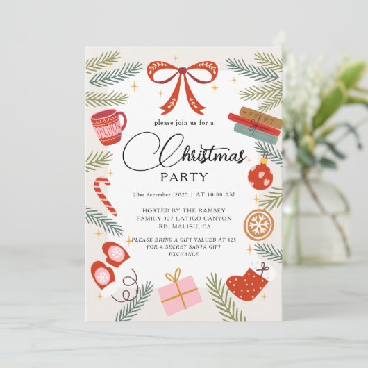 Christmas Party Winter Botanical Einladung (Stehend Vorderseite)