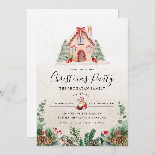 Christmas Party Winter Botanical Einladung (Vorne/Hinten)