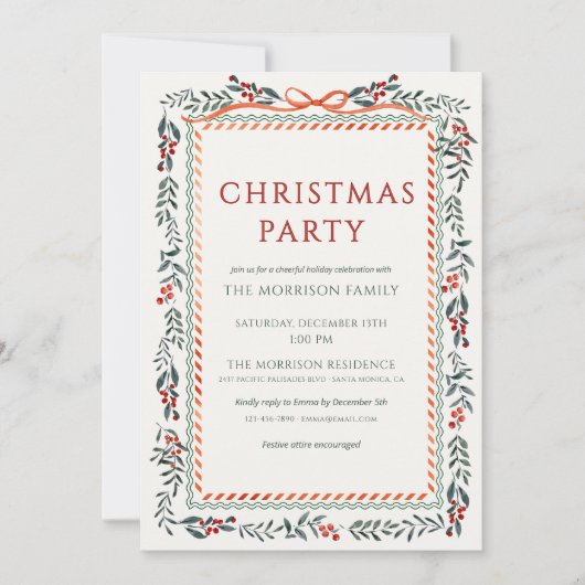 Christmas Party Winter Botanical Holiday Einladung (Vorderseite)