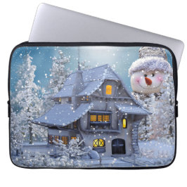 Christmas Party Winter White Snowman Blue Laptopschutzhülle