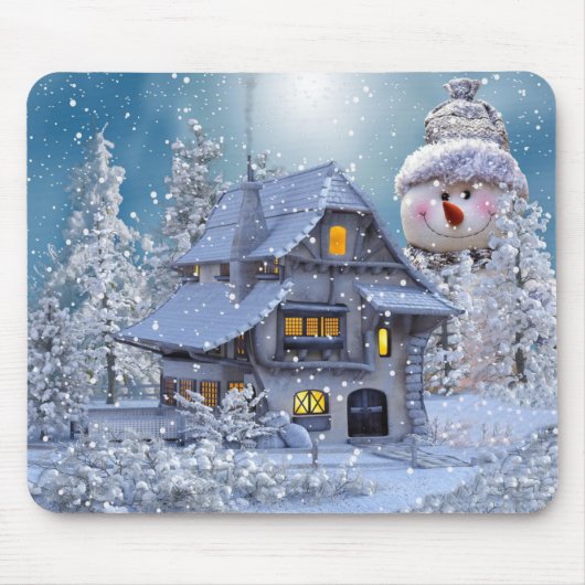 Christmas Party Winter White Snowman Blue Mousepad (Vorne)
