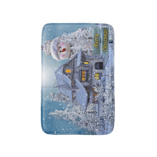 Christmas Party Winter White Snowman Blue Rustic Badematte (Vorderseite Vertikal)