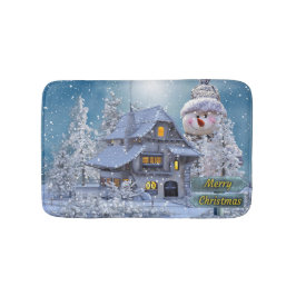 Christmas Party Winter White Snowman Blue Rustic Badematte