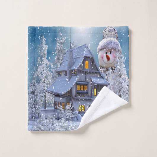 Christmas Party Winter White Snowman Blue Rustic Badhandtuch Set (Waschlappen)