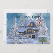 Christmas Party Winter White Snowman Blue Rustic Einladung (Vorderseite)