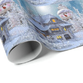 Christmas Party Winter White Snowman Blue Rustic Geschenkpapier (Rolleneckpunkt)