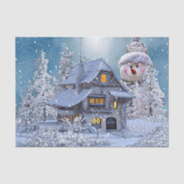 Christmas Party Winter White Snowman Blue Rustic Seidenpapier