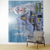 Christmas Party Winter White Snowman Blue Rustic Wandteppich (Beispiel)