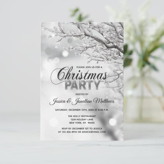 CHRISTMAS PARTY Winter Wonderland Snow 3"x5" Einladung (Stehend Vorderseite)