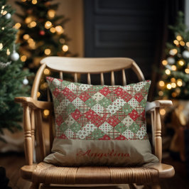 Christmas patchwork name Green Red beige Kissen