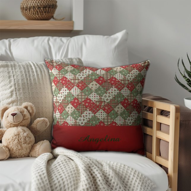  Christmas patchwork name Green Red  Kissen (Von Creator hochgeladen)