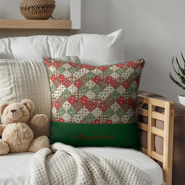 Christmas patchwork name Green Red Kissen