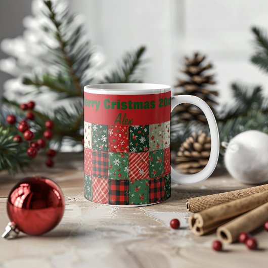 Christmas patchwork pattern green red kaffeetasse