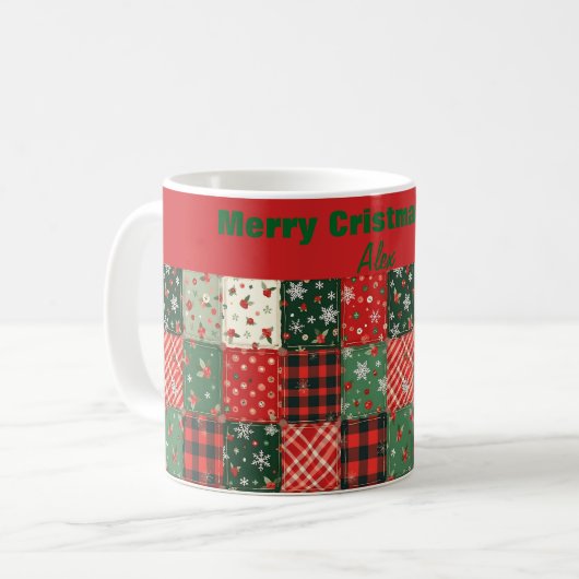 Christmas patchwork pattern green red kaffeetasse (Vorderseite Links)