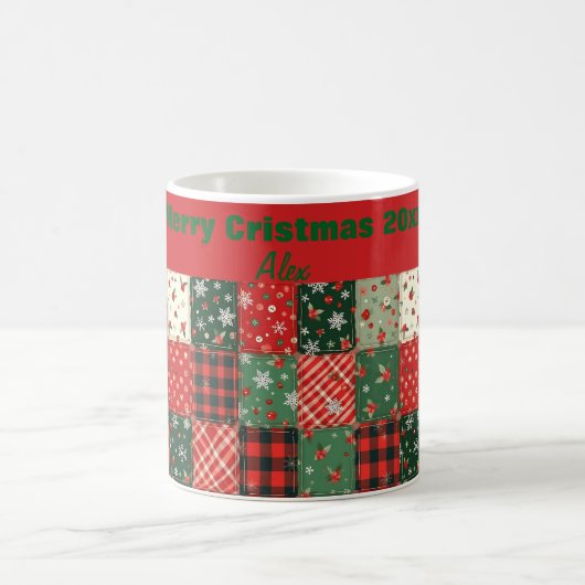 Christmas patchwork pattern green red kaffeetasse (Mittel)