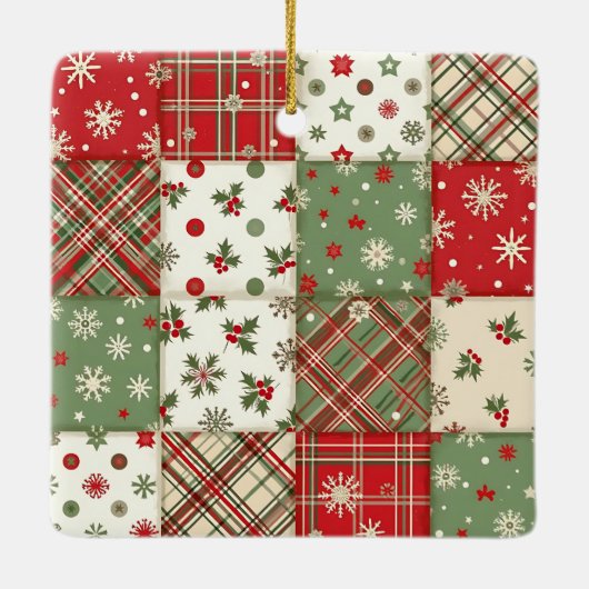 Christmas patchwork pattern photo keramikornament (Rückseite)