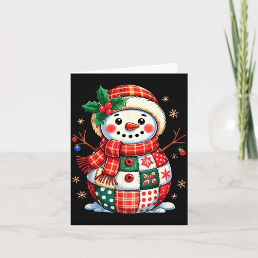 Christmas Patchwork Snowman - Quilted Holiday Aest Karte (Vorderseite)