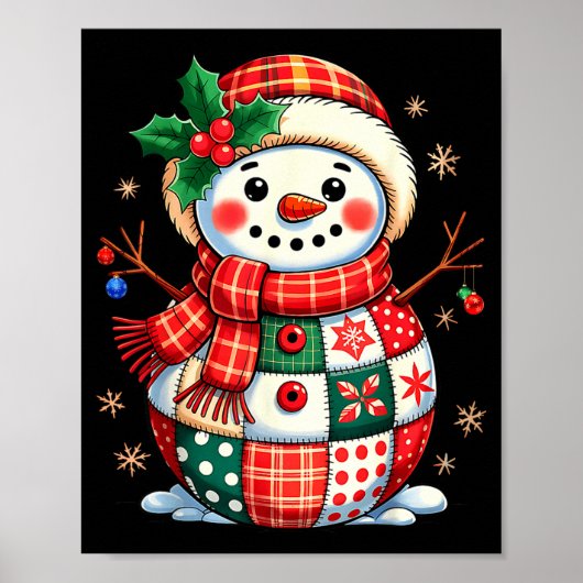 Christmas Patchwork Snowman - Quilted Holiday Aest Poster (Vorne)
