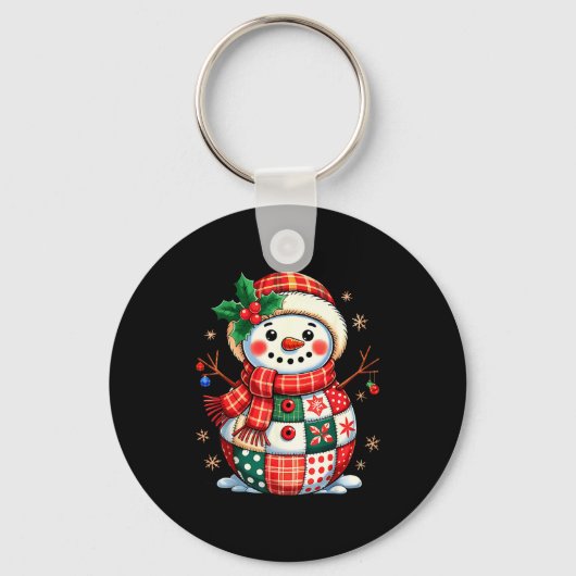 Christmas Patchwork Snowman - Quilted Holiday Aest Schlüsselanhänger (Vorderseite)