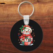 Christmas Patchwork Snowman - Quilted Holiday Aest Schlüsselanhänger (Vorderseite)