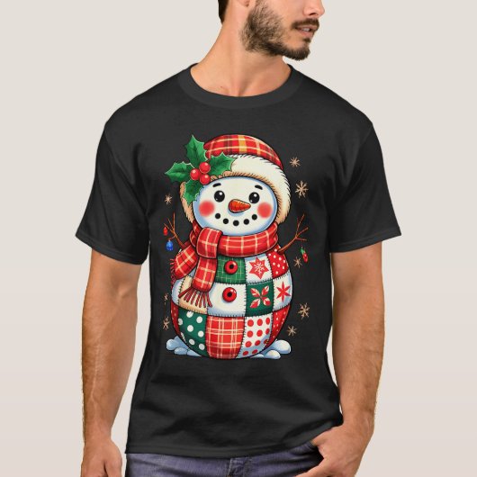 Christmas Patchwork Snowman - Quilted Holiday Aest T-Shirt (Vorderseite)