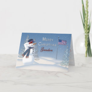Christmas - Patriotic - Grandson - Snowman/Salutin Feiertagskarte