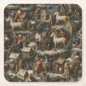 Christmas Pattern • Bruegel Style Paper Coaster Rechteckiger Pappuntersetzer (Vorderseite)