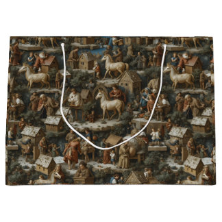 Christmas Pattern • Bruegel Style Vintage Art Große Geschenktüte