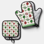 Christmas-Pattern Elephant Oven Mitt & Pot Holder Ofenhandschuh & Topflappen-Set (Vorderseite/Rückseite)