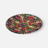 CHRISTMAS PATTERN ~ Floral ~ Red Green Gold ~ Pappteller (Schrägansicht)